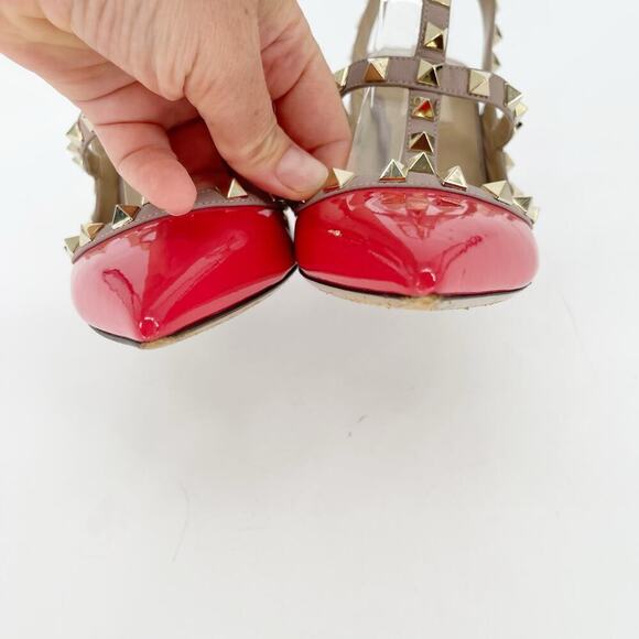Valentino Garavani Coral Patent Leather Pointed Toe Rockstud Caged Heel EU 37.5 - Picture 7 of 16